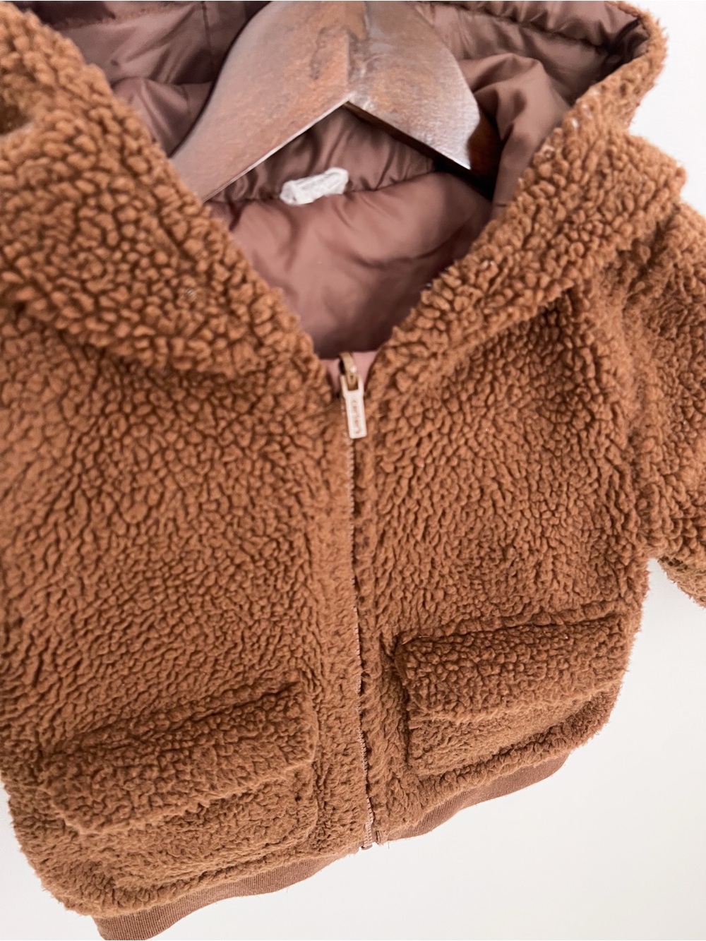 Toddler Teddy Sherpa Hooded Jacket in Chestnut Brown - Picture 3 of 4
